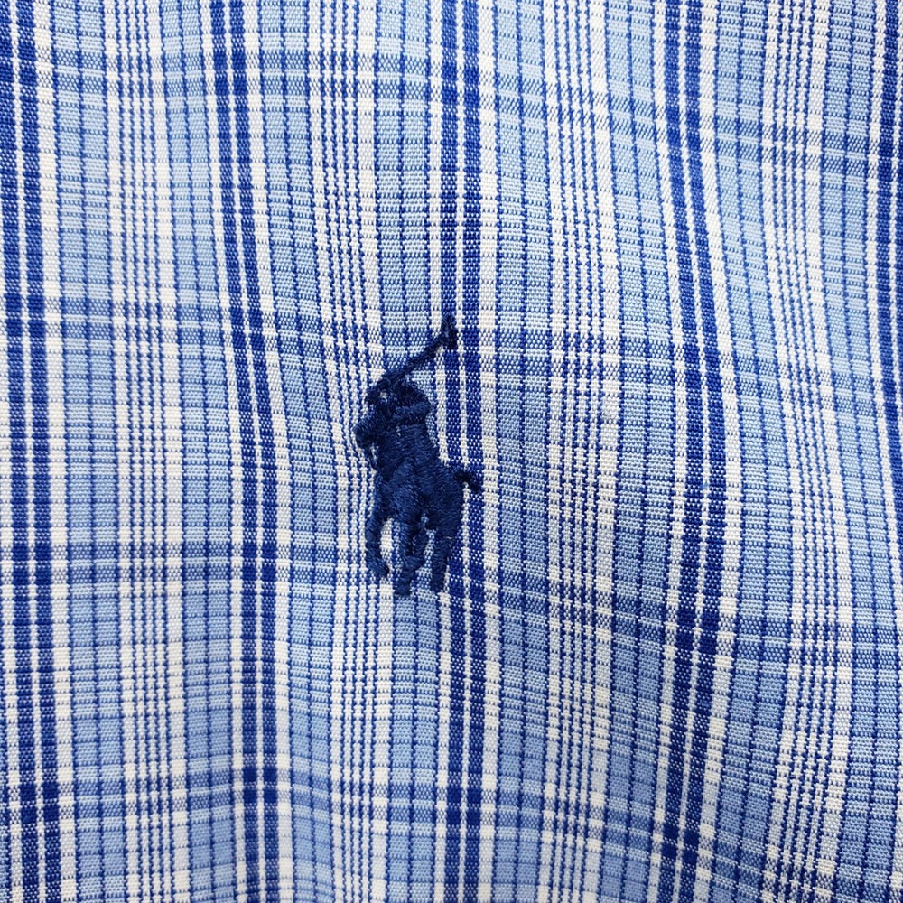 Ralph Lauren Blake Button Up Dress Shirt Light Blue Plaid Long Sleeve Classic L - Picture 5 of 10
